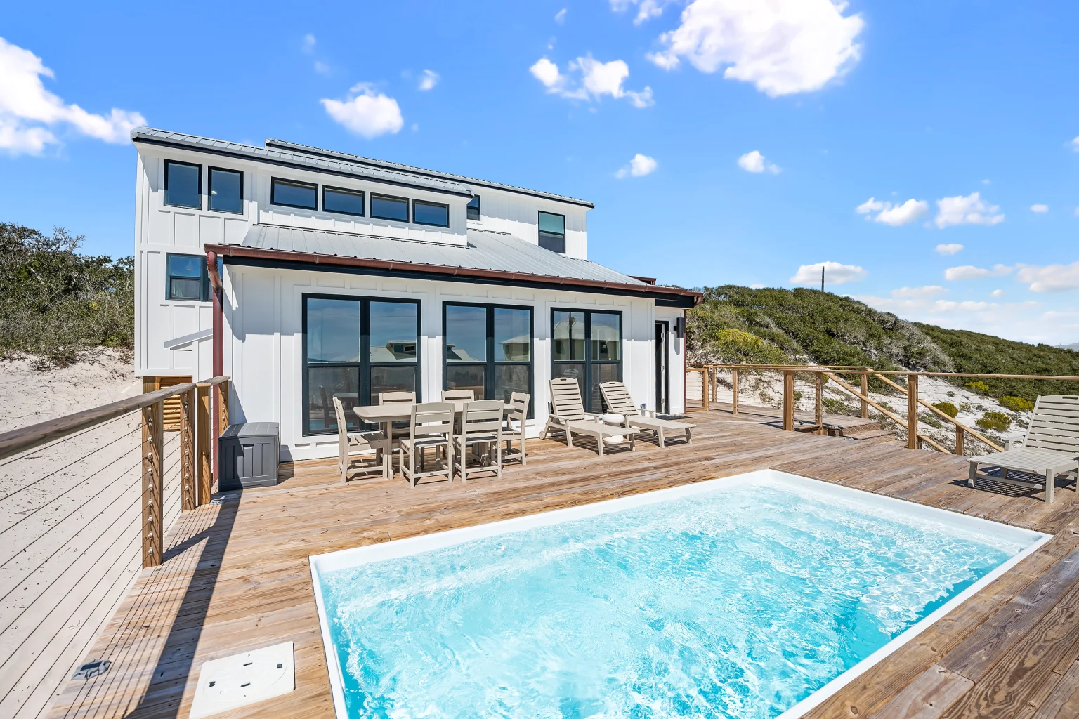 Pool deck with dining table and loungers, Love Shack