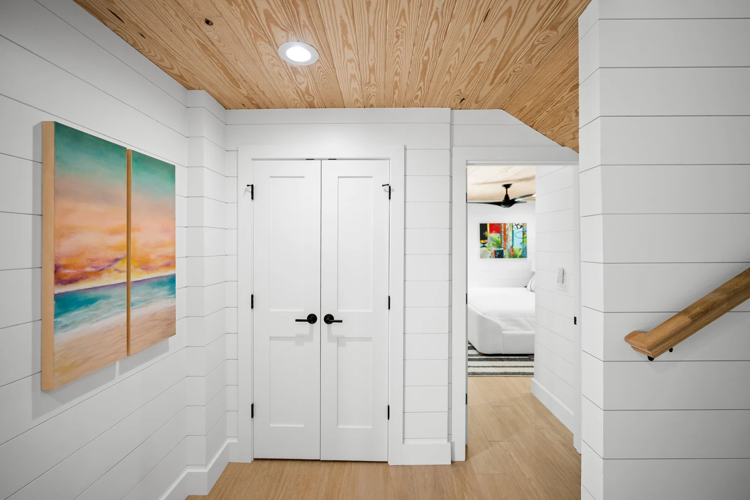 Hallway with closet and bedroom beyond, Love Shack