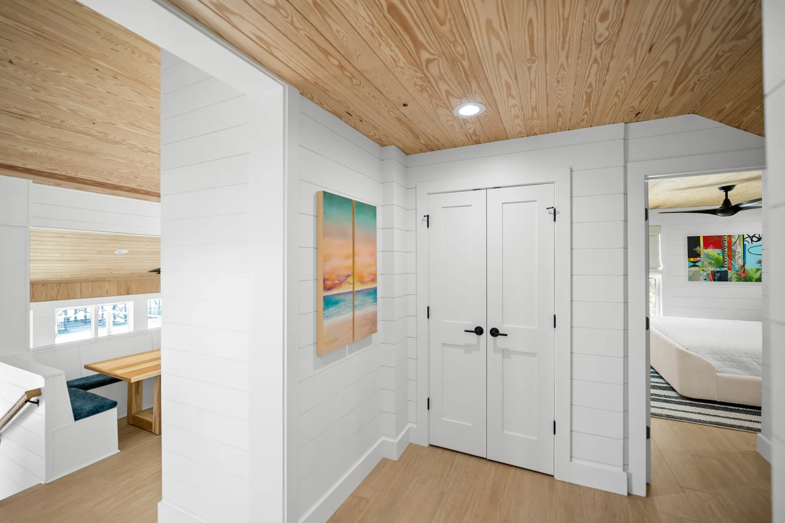 Upstairs landing with built-in desk, Love Shack