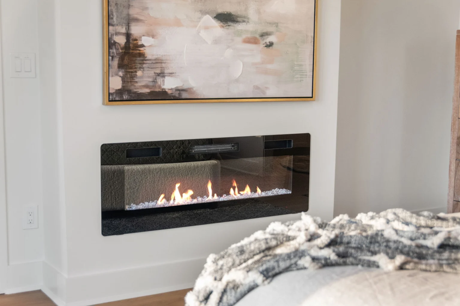 Electric fireplace in the primary bedroom, View Finder I