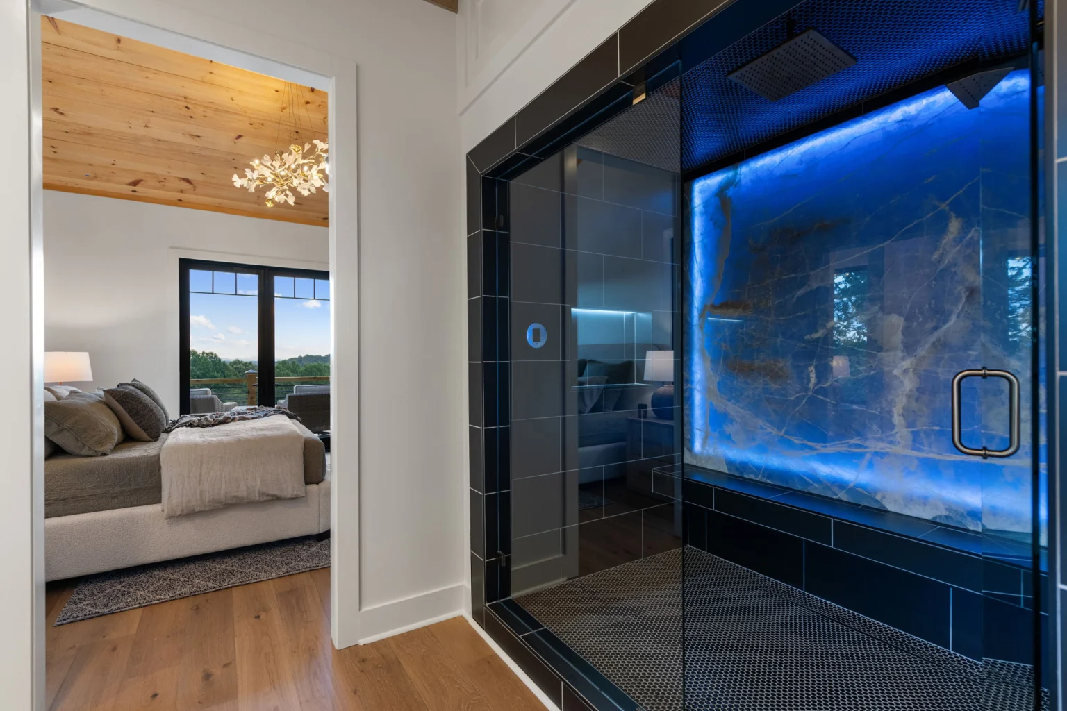 Steam shower with backlit onyx stone, View Finder I