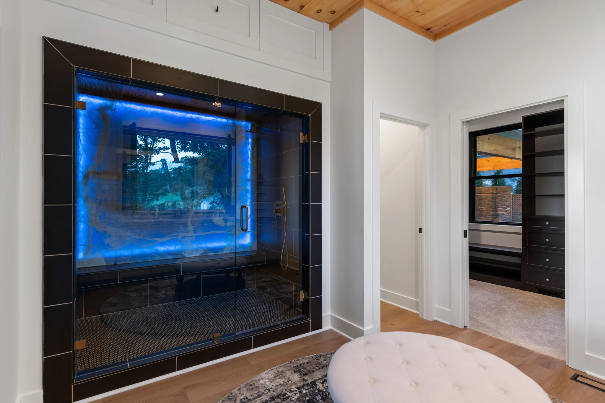 Steam shower with backlit onyx stone, View Finder I