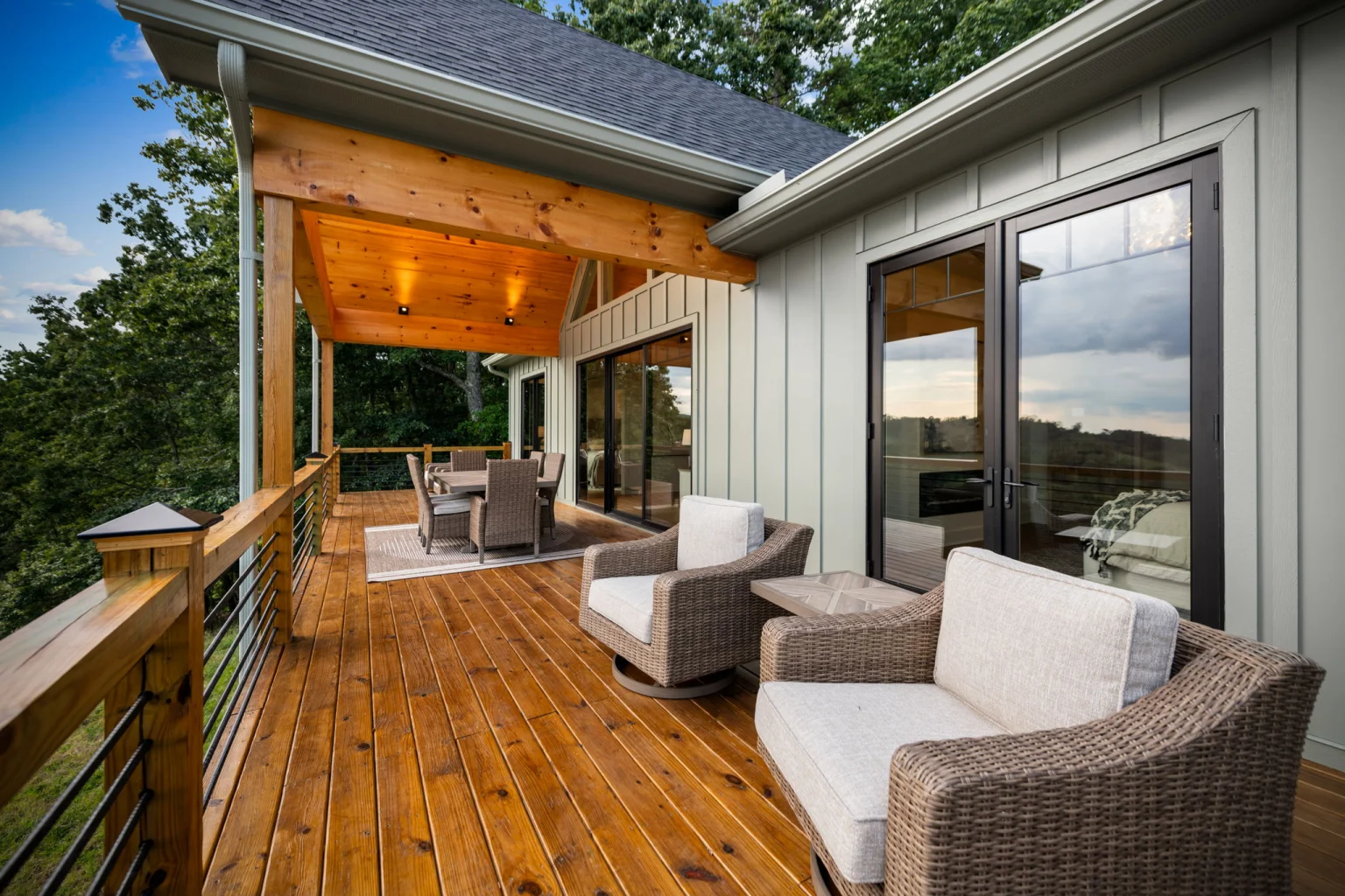 Covered deck with seating and mountain views, View Finder I