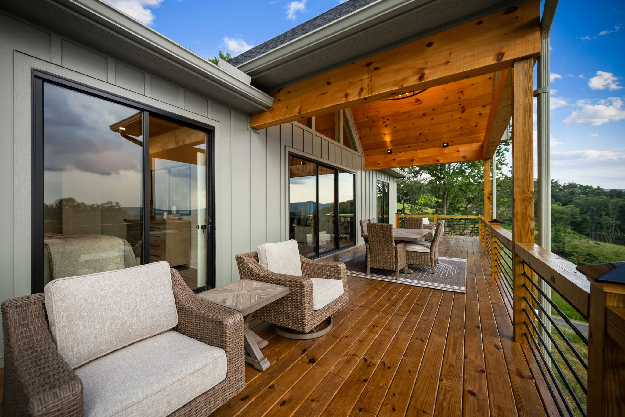 Covered deck with seating and mountain views, View Finder I
