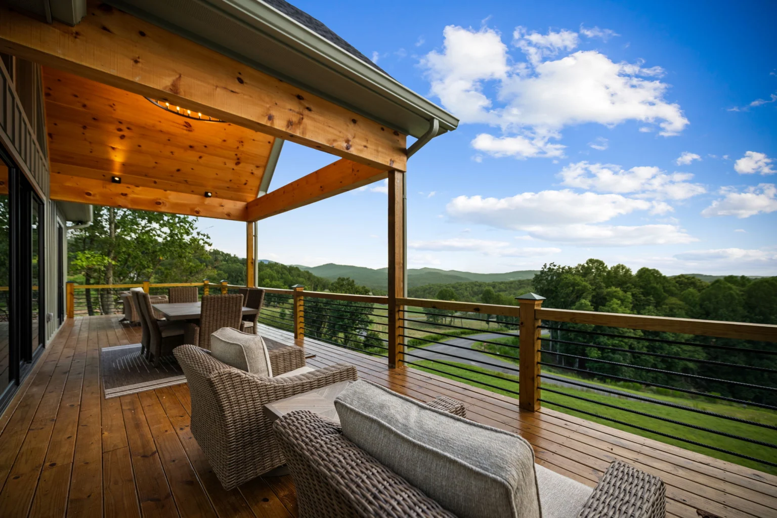 Covered deck with seating and mountain views, View Finder I
