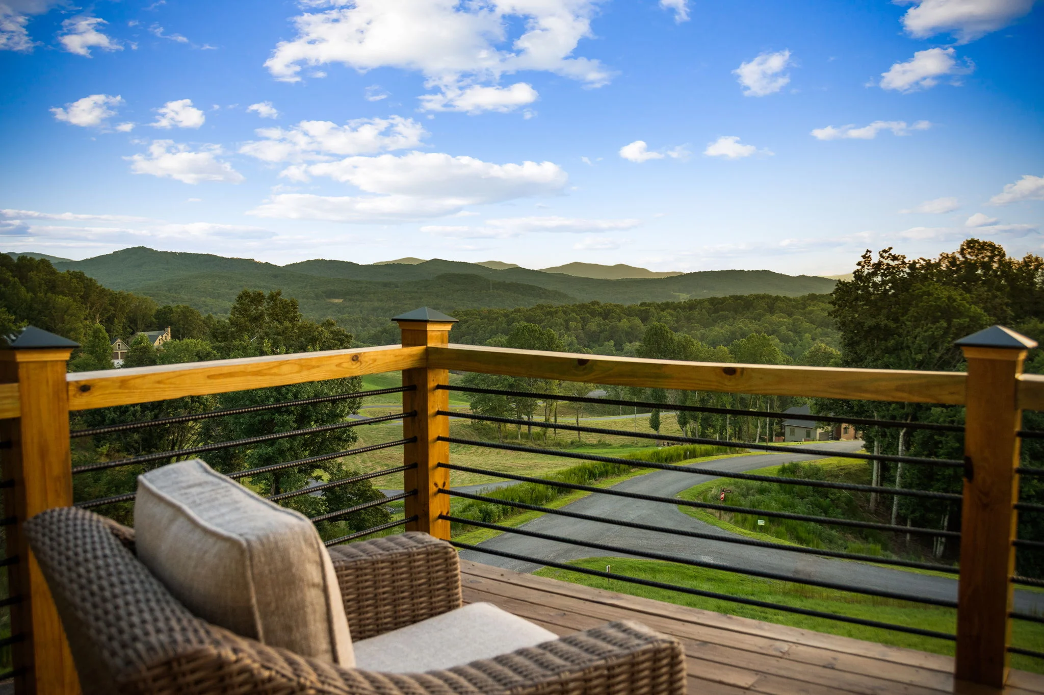 Covered deck with seating and mountain views, View Finder I