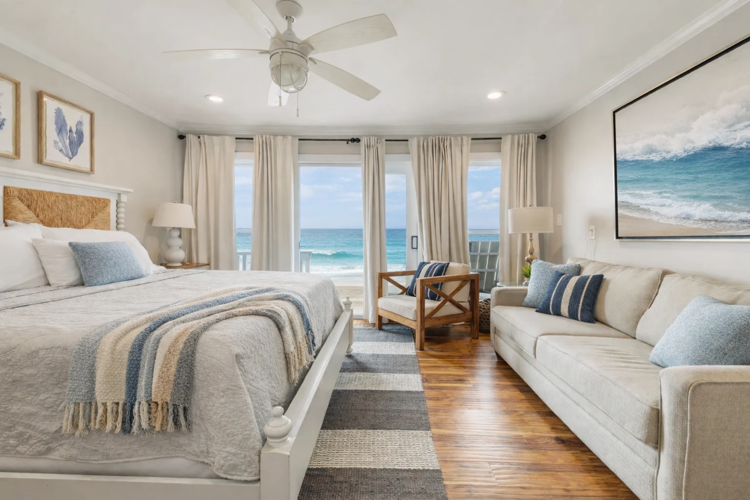 King bedroom with sofa and Gulf-view doors, SouthWind East