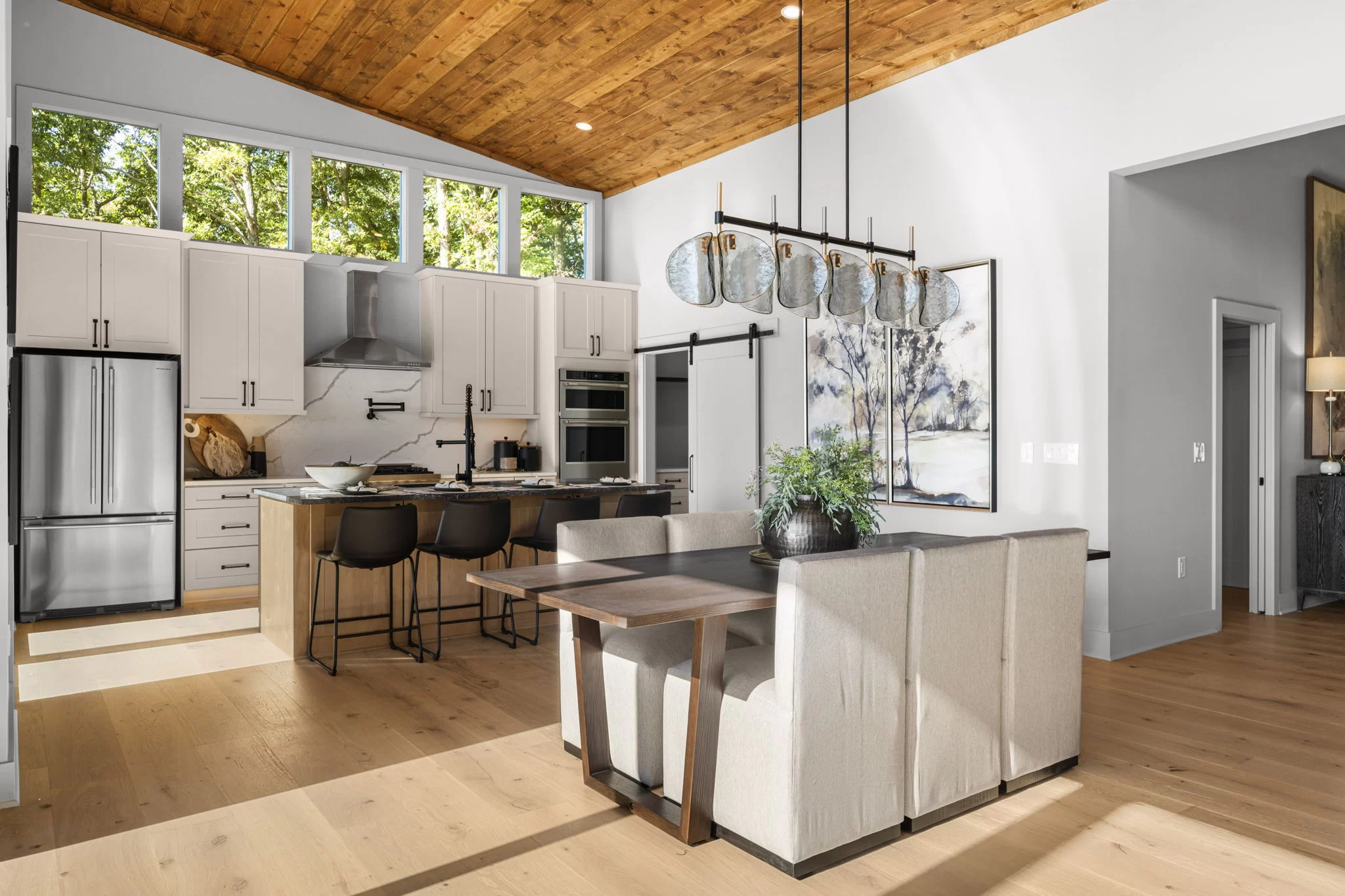 Kitchen with a long island and bar stools, View Finder II