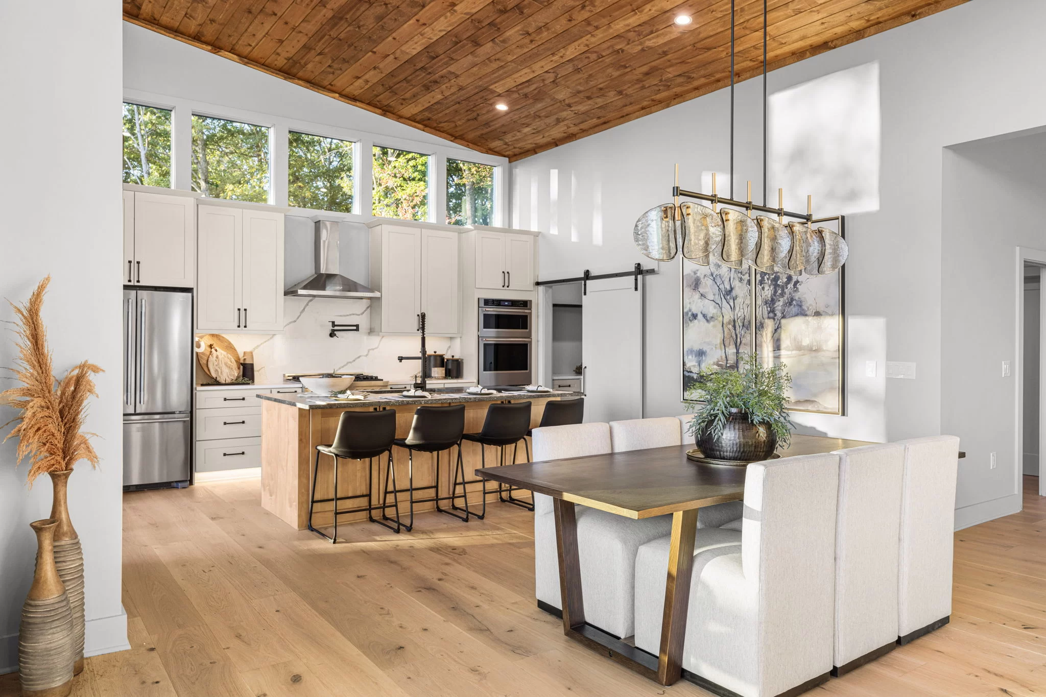 Kitchen and dining table under the vaulted wood ceiling, View Finder II